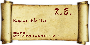 Kapsa Béla névjegykártya
